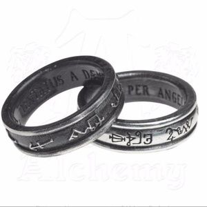 Demon Black Angel White 2 Ring Angelic set Alchemy Gothic sz 8.5 Made in UK